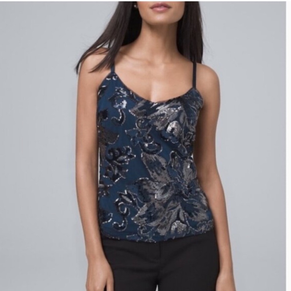 WHBM Sequin Flower Cami In River Teal